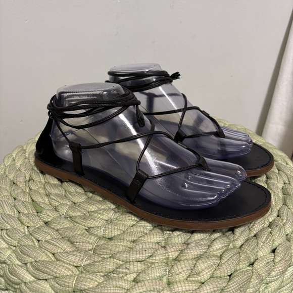 Madewell The Boardwalk Matte Black Leather Lace-Up Flat Sandal Size 9.5 - Picture 2 of 11